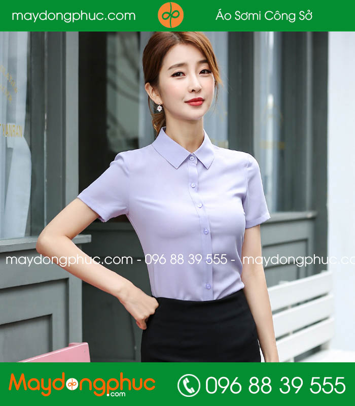 Đồng phục áo sơ mi màu tím nhạt cộc tay 